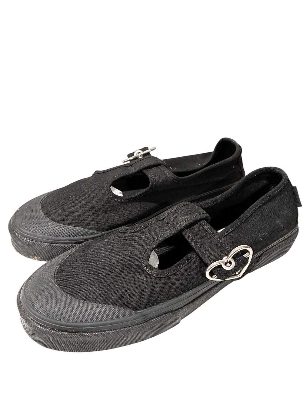Vans Style 93 Black Mary Jane Sneakers Heart Buckle Canvas Size 8